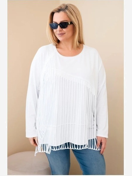 Dámska bavlnená blúzka Plus Size s strapcami biela
