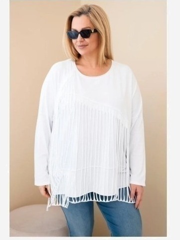 Dámska bavlnená blúzka Plus Size s strapcami biela