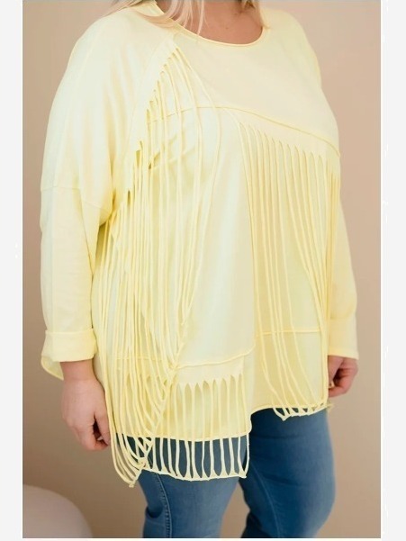 Dámska bavlnená blúzka Plus Size s strapcami žltá