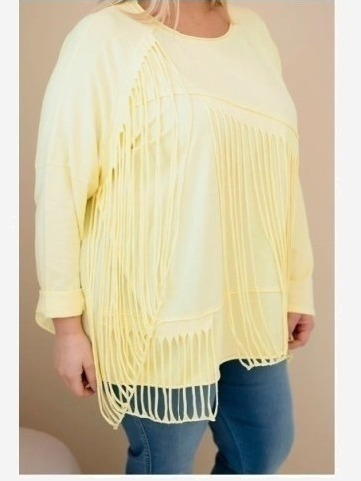 Dámska bavlnená blúzka Plus Size s strapcami žltá
