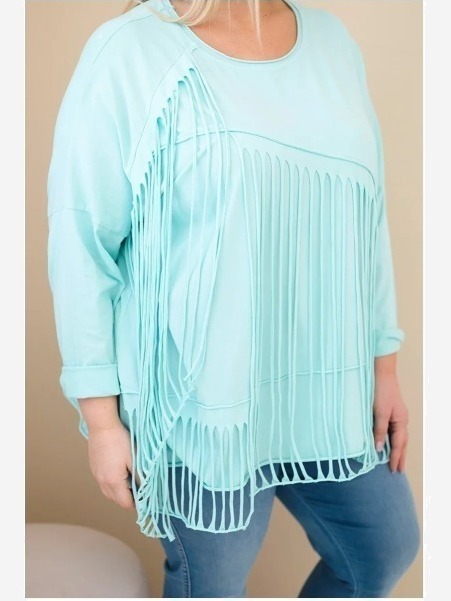 Dámska bavlnená blúzka Plus Size s třásňami mätová