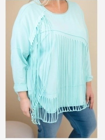 Dámska bavlnená blúzka Plus Size s třásňami mätová