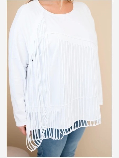 Dámska bavlnená blúzka Plus Size s strapcami biela