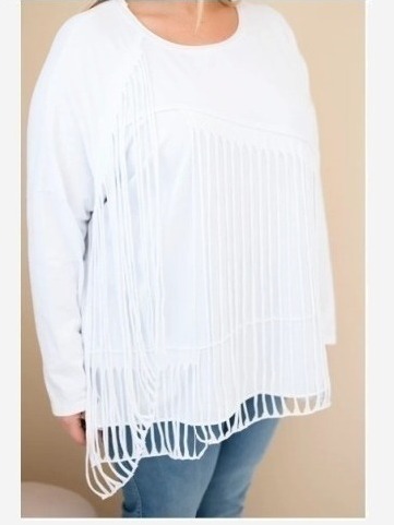 Dámska bavlnená blúzka Plus Size s strapcami biela