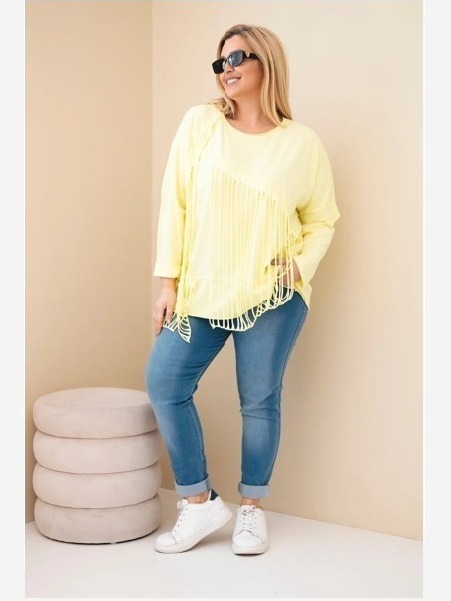 Dámska bavlnená blúzka Plus Size s strapcami žltá