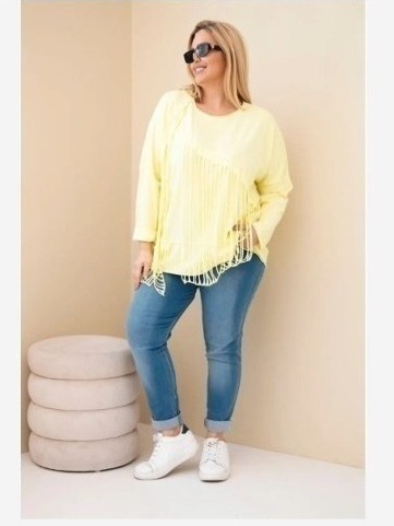 Dámska bavlnená blúzka Plus Size s strapcami žltá