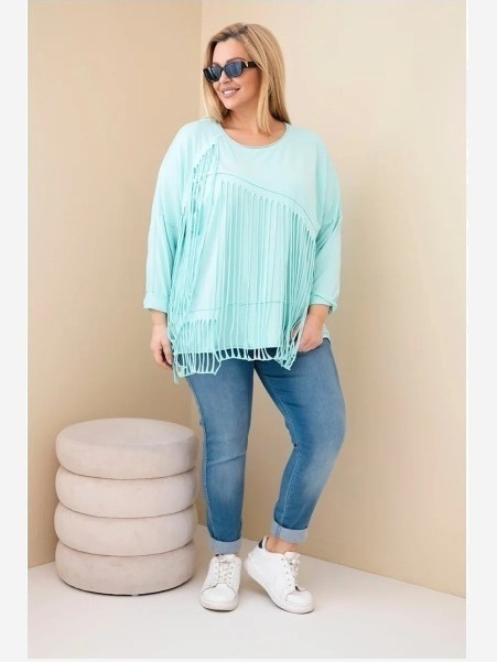 Dámska bavlnená blúzka Plus Size s třásňami mätová