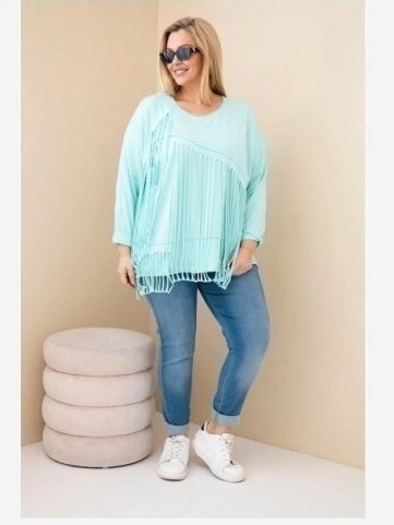 Dámska bavlnená blúzka Plus Size s třásňami mätová