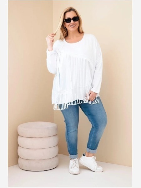 Dámska bavlnená blúzka Plus Size s strapcami biela