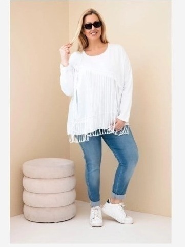Dámska bavlnená blúzka Plus Size s strapcami biela