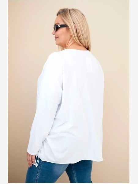 Dámska bavlnená blúzka Plus Size s strapcami biela