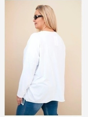 Dámska bavlnená blúzka Plus Size s strapcami biela