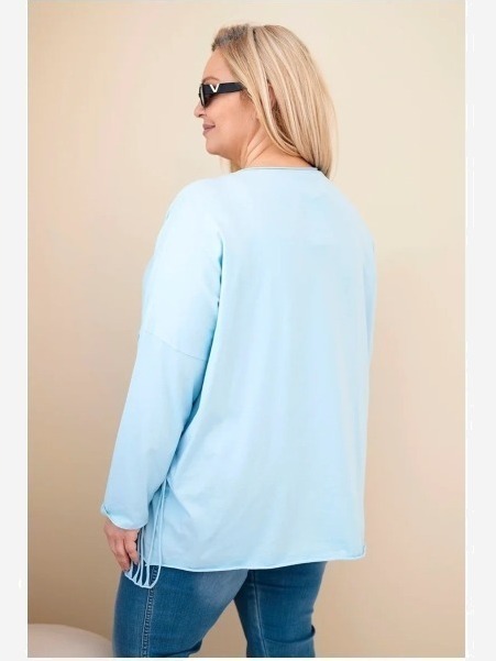 Dámska bavlnená blúzka Plus Size s strapcami modrá