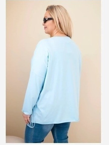 Dámska bavlnená blúzka Plus Size s strapcami modrá