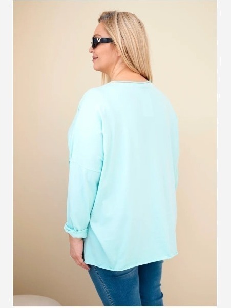 Dámska bavlnená blúzka Plus Size s třásňami mätová