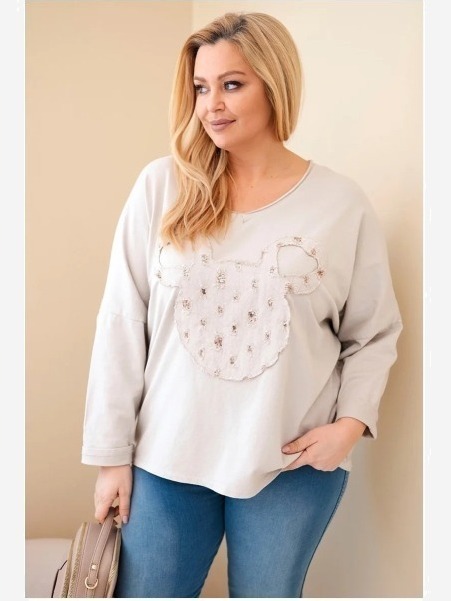Dámska bavlnená blúzka Plus Size s výstrihom do V béžová