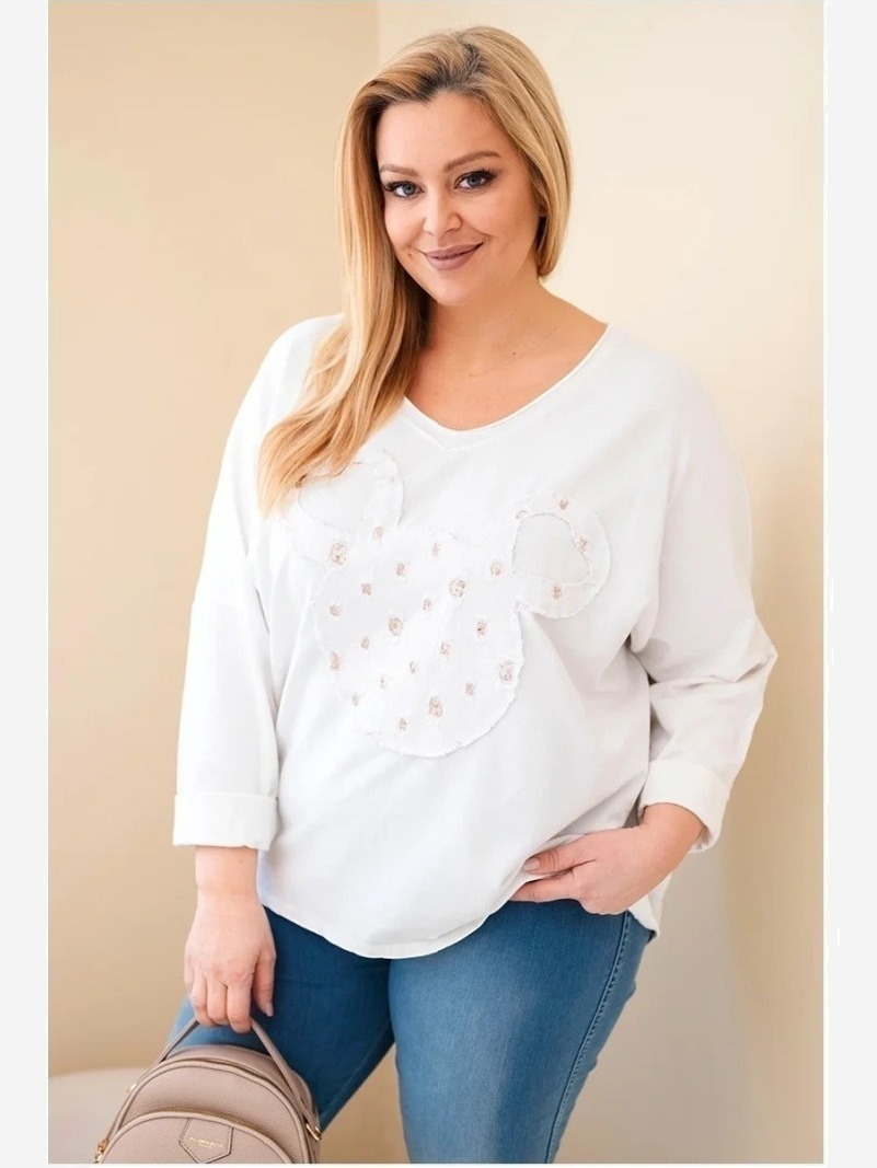 Dámska bavlnená blúzka Plus Size s výstrihom V biela