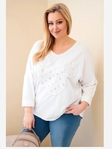 Dámska bavlnená blúzka Plus Size s výstrihom V biela