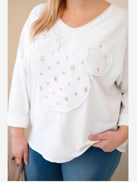 Dámska bavlnená blúzka Plus Size s výstrihom V biela