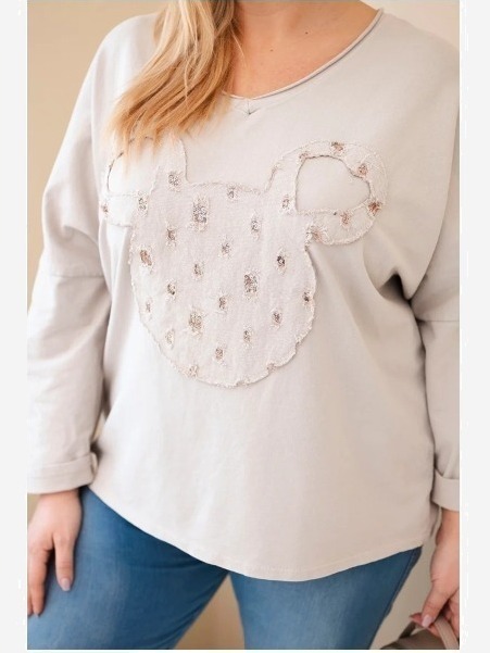 Dámska bavlnená blúzka Plus Size s výstrihom do V béžová
