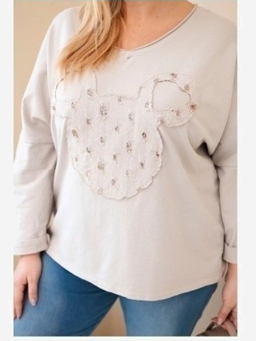 Dámska bavlnená blúzka Plus Size s výstrihom do V béžová