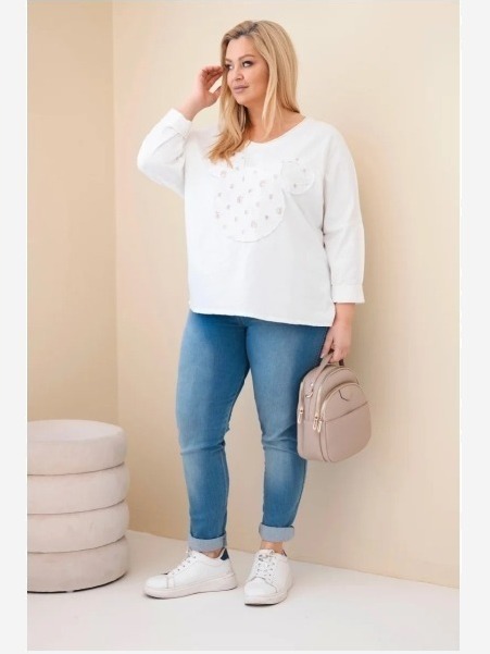 Dámska bavlnená blúzka Plus Size s výstrihom V biela