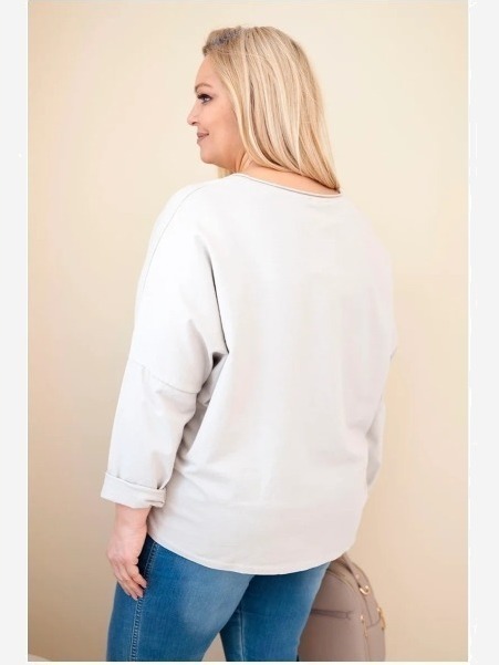 Dámska bavlnená blúzka Plus Size s výstrihom do V béžová