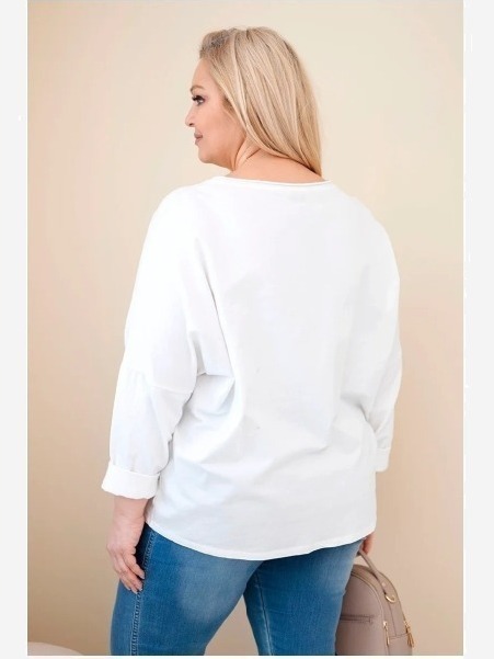 Dámska bavlnená blúzka Plus Size s výstrihom V biela