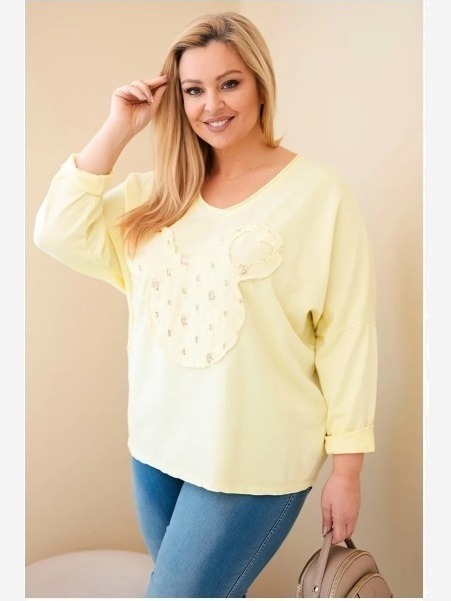 Dámska bavlnená blúzka Plus Size s výstrihom V žltá