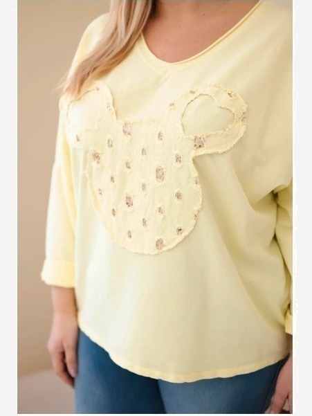 Dámska bavlnená blúzka Plus Size s výstrihom V žltá