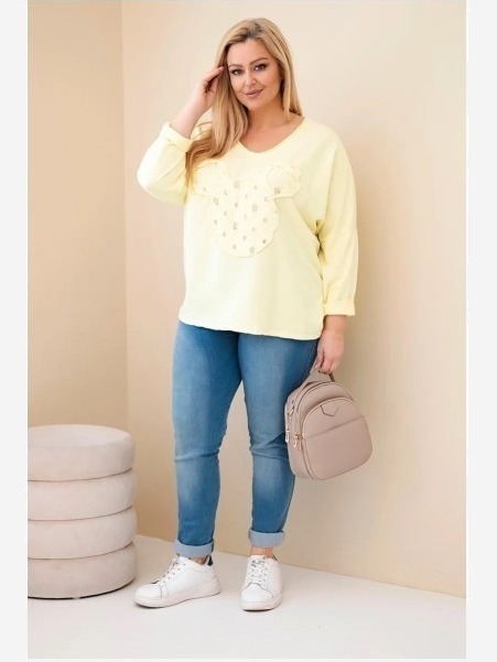 Dámska bavlnená blúzka Plus Size s výstrihom V žltá