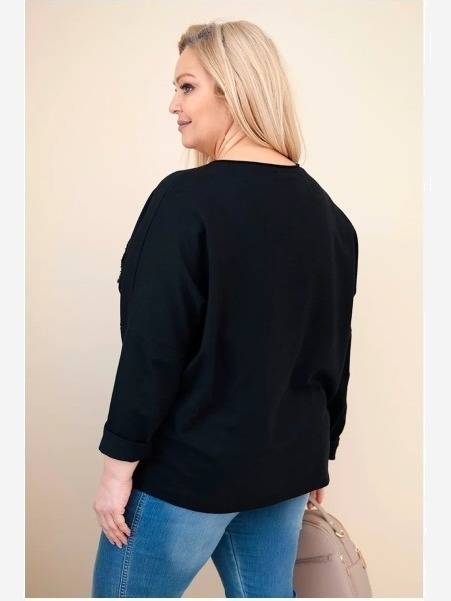 Dámska bavlnená blúzka Plus Size s V výstrihom čierna