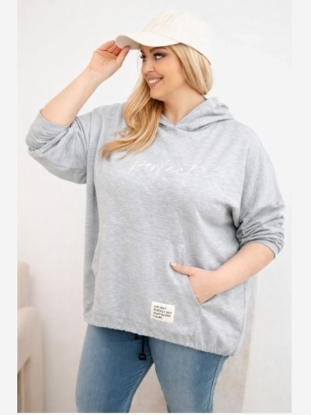 Dámska mikina Plus Size s kapucňou a potlačou šedá