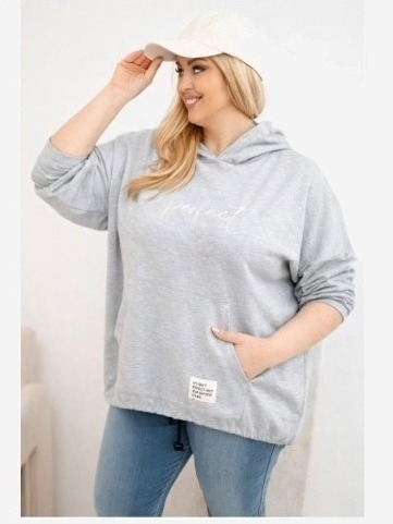 Dámska mikina Plus Size s kapucňou a potlačou šedá
