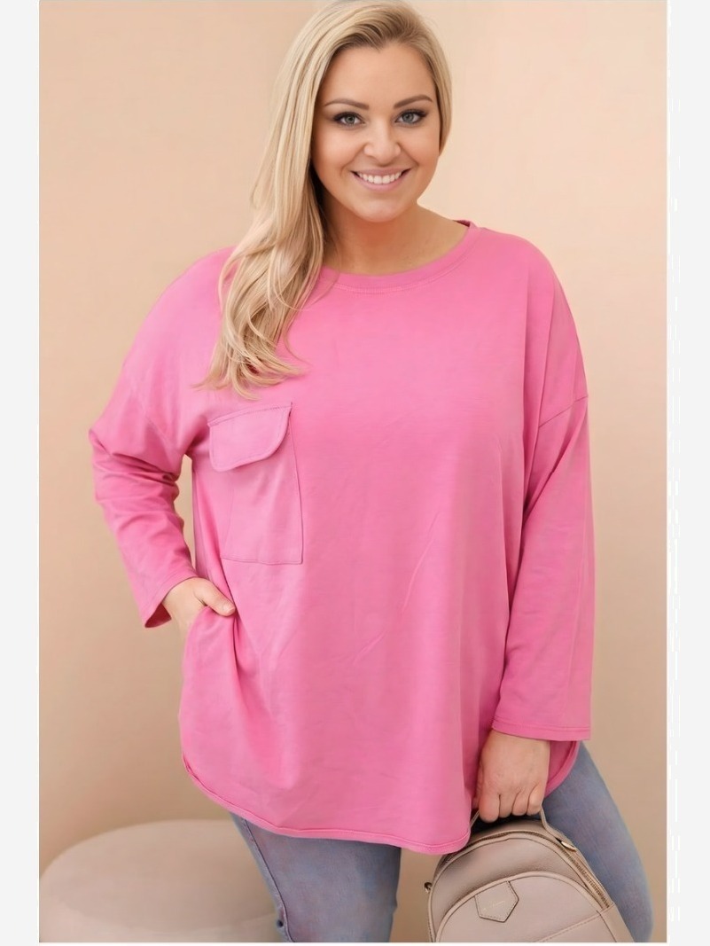 Dámska blúzka Plus Size z bavlnou s vreckom a podhnutým rukávom mätová