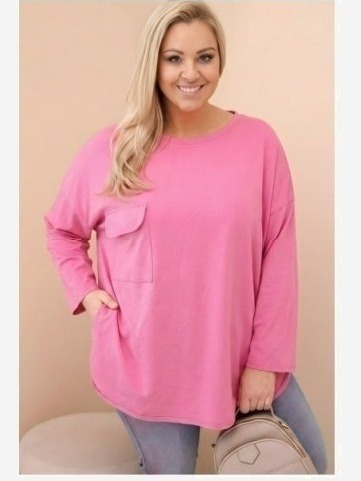 Dámska blúzka Plus Size z bavlnou s vreckom a podhnutým rukávom mätová