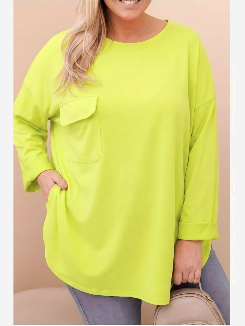 Dámska blúzka Plus Size z bavlnou s vreckom a podhnutým rukávom mätová