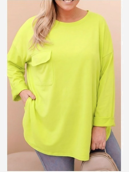 Dámska blúzka Plus Size z bavlnou s vreckom a podhnutým rukávom mätová