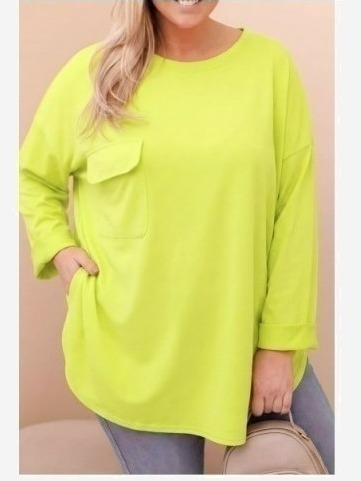 Dámska blúzka Plus Size z bavlnou s vreckom a podhnutým rukávom mätová