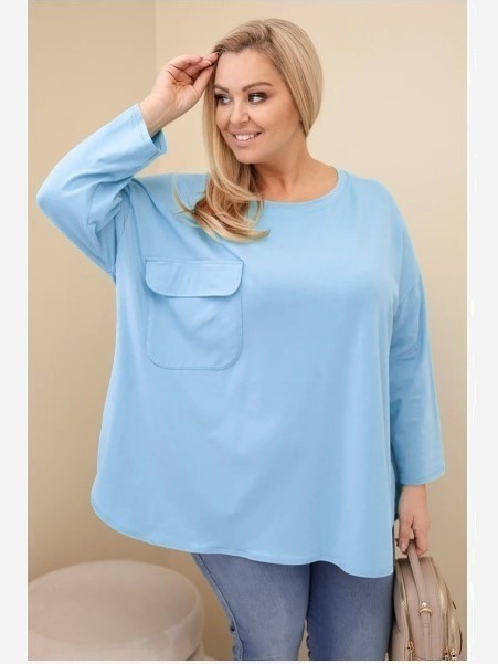 Dámska blúzka Plus Size z bavlnou s vreckom a podhnutým rukávom mätová