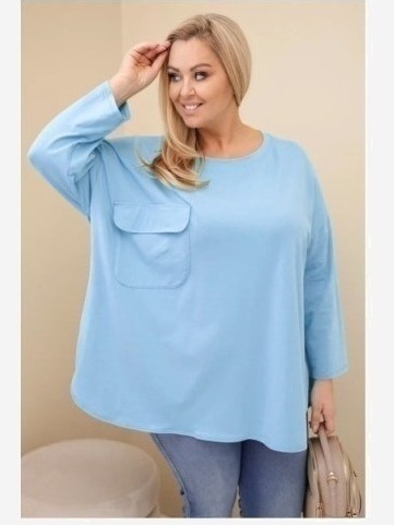 Dámska blúzka Plus Size z bavlnou s vreckom a podhnutým rukávom mätová