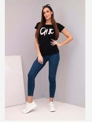Dámska bavlnená blúzka s potlačou CHIC čierna