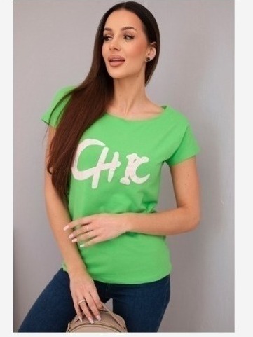 Dámska bavlnená blúzka s potlačou CHIC zelená