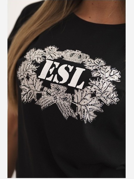 Dámska bavlnená blúzka s ozdobnou potlačou ESL čierna