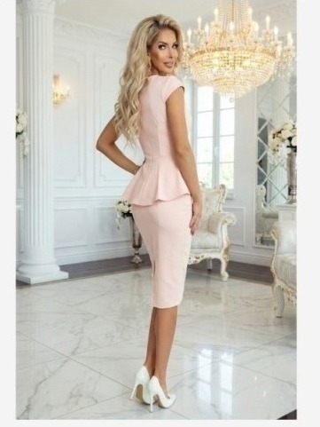 192-17 Elegantné semišové midi šaty s peplum - púdrovo ružová