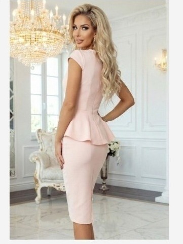 192-17 Elegantné semišové midi šaty s peplum - púdrovo ružová
