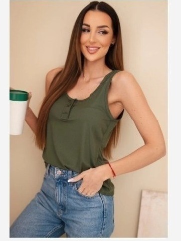Dámska rebrovaná blúzka na ramienkach s gombíkom khaki