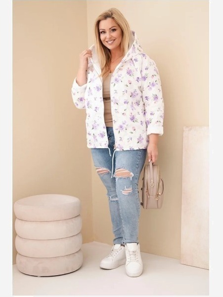 Dámska jarná bunda Plus Size s drobným kvetinovým vzorom fialová