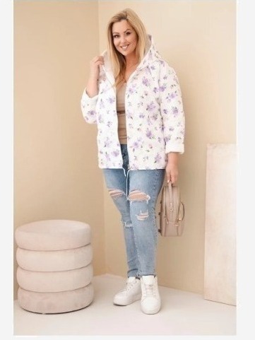 Dámska jarná bunda Plus Size s drobným kvetinovým vzorom fialová