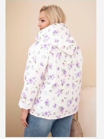 Dámska jarná bunda Plus Size s drobným kvetinovým vzorom fialová